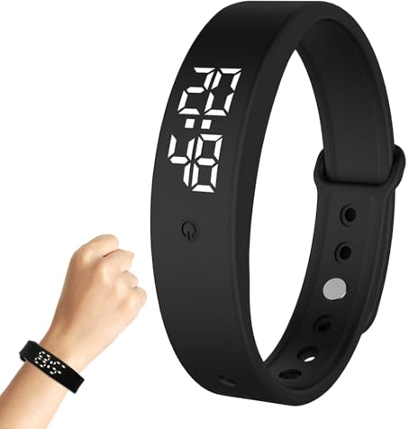 ExcellaElite Vibrating Alarm Wristband Water Proof Silent Alarm Watch 3 Temperature Measurements per Day Vibrating Wrist Clock for Deep Sleepers/Hearing Impaired People (Black)
