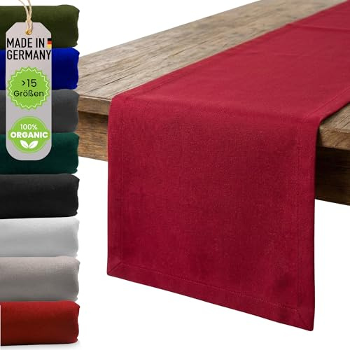 chambry Premium Tischläufer 100% Baumwolle (Canvas) - Handarbeit Made in Germany - nachhaltige hochwertige Tischdekoration - Rot 30cm x 140cm