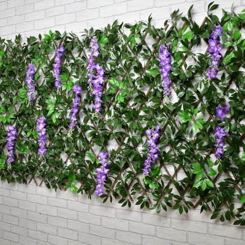New Expanding Artificial Wisteria Leaf Trellis 200x100cm – Lush Greenery with 412 Pairs of Realistic Laurel Leaves on Natural Willow, Easy to Install, Perfect for Enhancing Garden Walls & Fences A-30