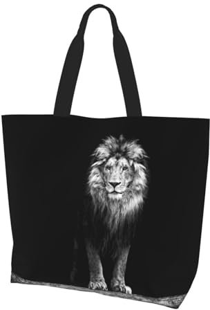 DNBCLEZK Lion Polyester-Schultertasche, große Tasche, Shopper mit trendigen Drucken, Uni, für den täglichen Gebrauch für Damen und Herren (mehrere Muster-Designs), Schwarz , Einheitsgröße