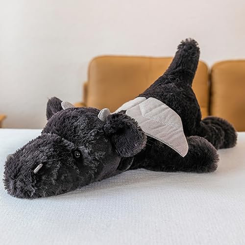 TRAVELKNOT 50cm 1kg Gewichtskuscheltiere für Erwachsene Drache Kuscheltier Drache Schwarz Weighted Stuffed Animal Weiches Groß Stofftier Drachen Plüschtier Niedliches Geschenk für Kinder