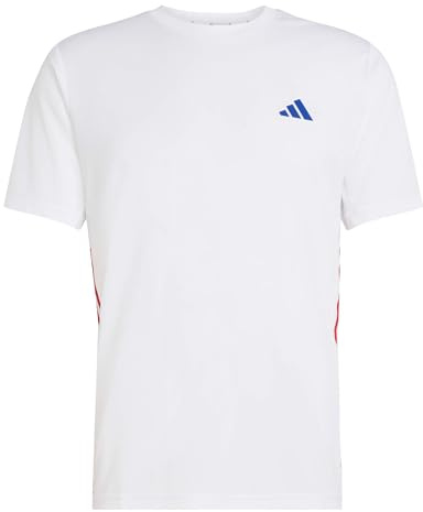 adidas Men's Workout Essentials Base 3-Stripes T-Shirt, White/Better Scarlet, 3XL