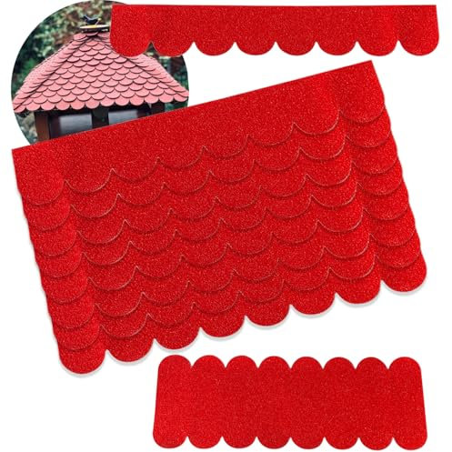 Dachpappe Schindeln Dachpappe für Vogelhaus Dachpappe Selbstklebend 21pcs mini Dachschindeln für Nistkasten Hasenstall Insektenhotel (Rot)