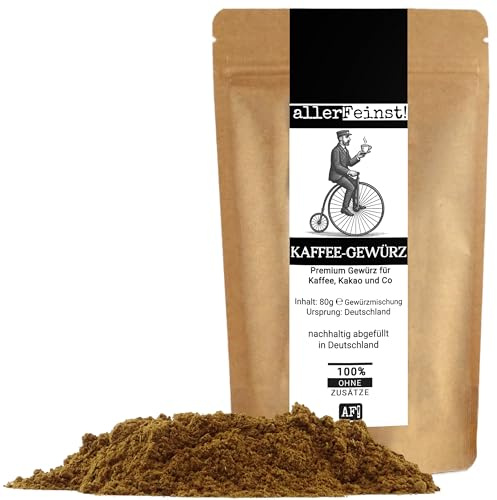 allerFeinst! - Premium Kaffee Gewürz | Mokka Gewürzmischung | Cappuccino u. Latte Macchiato Topping | arabischer Kaffeegenuss mit Ceylon-Zimt, Kardamom, Vanille, etc. | 1er Pack (1 x 80g)