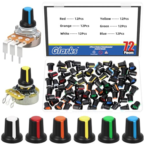 GLARKS 72pcs 5.8mm 5 Colors Potentiometer Control Knobs Kit, Rotary Knob, Volume Control Knob Encoder, Plastic Potentiometer Knobs Knurled Shaft for Synthesizers, Amplifier