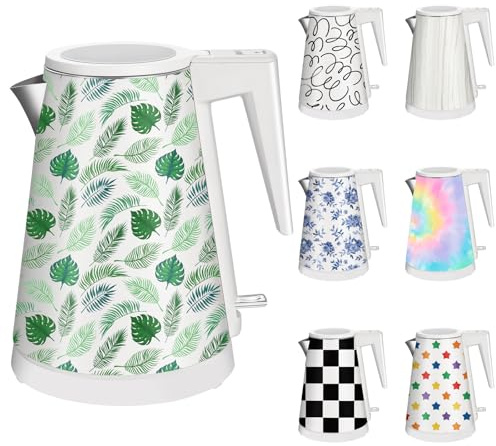 YENTEN 1,2L Kabelloser Edelstahl Wasserkocher – BPA-frei, 1000W Schnellkochender Teekocher, Metall Design, Ideal für Zuhause (Grünes Blatt)