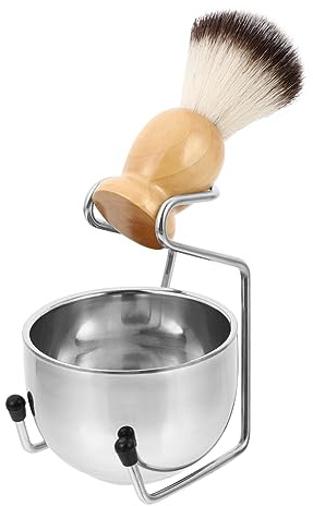 NIYANGLE Silber Rasierschale Satz mit Stahl Bürste und Holzhalterung für Herren Nassrasur