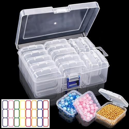 JIUHEEDAMAI Kleine Aufbewahrungsboxen (5,5 x 5,5 x 2cm), 15 Teilige Mini Aufbewahrungsbox mit Deckel Klein, Sortierboxen für Kleinteile, Kleine Box aus Klarem Kunststoff für Pillen Schmuck Perlen