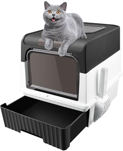 Belfoyer Katzentoilette mit Schublade 49×37×35 cm – Katzenklo aus PP mit Geruchsfilter & Schaufel, geschlossen & hygienisch, Schwarz