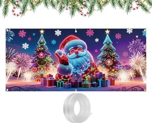 Striscione per Porta del Garage di Natale | Decorazione per Feste Fluorescenti UV 4,3 x 1,8 m – Tela per Porta del Garage, per decoratori di casa, riunioni di Famiglia, Feste
