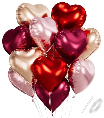 Herz Folienballons, 18 Zoll Herzluftballons Roségold Wein Rot, Herz Luftballon Helium, Herzballons Wein Rot Herzform Folienluftballon, Herzluftballons Hochzeit Romantisch Valentinstag Geburtstagsdeko