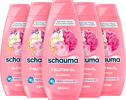 Schauma Shampoo 7 Blüten-Öl (5x 400 ml), Haarshampoo pflegt intensiv & spendet dem Haar Feuchtigkeit, Shampoo für trockenes & beanspruchtes Haar, mit Sofort-Pflege-Effekt