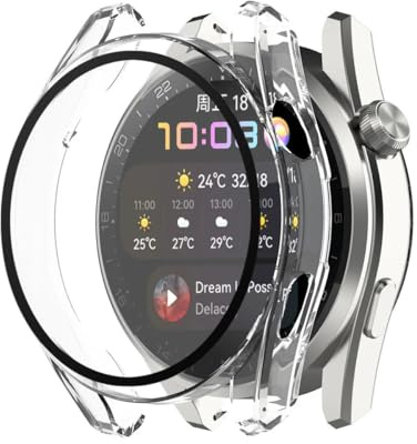 Techsuit für Huawei Watch 3 Hülle und Displayschutz mit Gehärtetem Glas, HD Klarheit, Volle Abdeckung, Kratzschutz, Schlankes Design, Defense360 Pro, Transparent