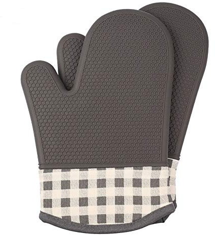 Jonhen Guanti da Forno Resistenti al Calore con Fodera in Cotone – presine in Silicone per Cucinare, cuocere, Grigliare, Barbecue, Grigio, Large