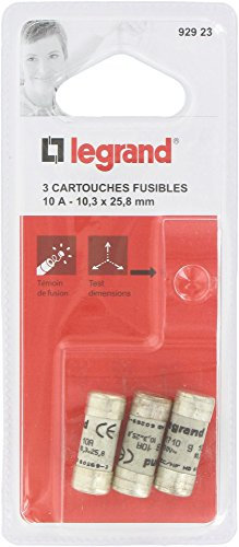 Legrand 092923 Cartouches Fusibles pour Porte-Fusibles avec Témoin, 10.3mm x 25.8mm, 10A
