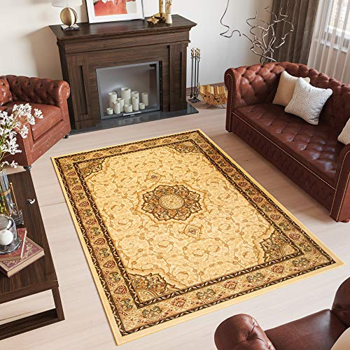 TAPISO Yesemek Teppich Klassisch Kurzflor Wohnzimmer Orientalisch Floral Ziegler Ornament Muster Bordüre Creme Beige Barock Design ÖKOTEX 300 x 400 cm