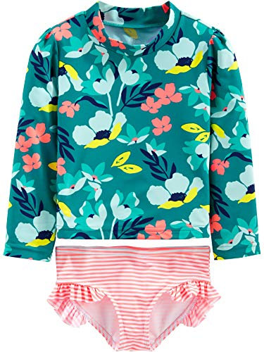 Simple Joys by Carter's Baby-Mädchen 2-Piece Assorted Rashguard Rash-Guard-Set, Grün Floral/Rosa Streifen, 3 Jahre