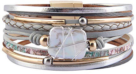 GelConnie Leder-Manschetten-Armband, Barockperle, wunderschöner Goldschlauch-Armreif, magnetisch, Boho-Armband, Bohemian-Armband, Schmuck, Geschenk für Frauen, Ehefrau, Einheitsgröße, Leder