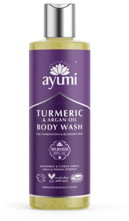 Ayumi Turmeric Body Wash Sensitive Skin | Brightening Body Wash with Papaya | Hydrating Cleanser for Dry Skin | Natural Shower Gel to Soothe Irritation | Women & Mens Shower Gel | 1x250 ml
