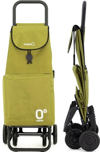 GARMOL Carro de la Compra Térmico Plegable 55 Litros |Bolsillo Térmico Interior de 11 Litros | Carro de la Compra 4 Ruedas Gran Capacidad | Carrito Compra Plegable Color Verde Aguacate