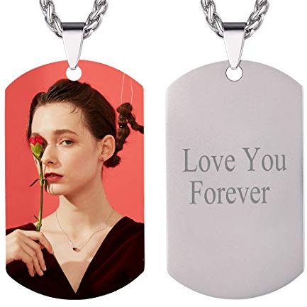 U7 Collar Personalizado de Foto y Texto con Placa Militar/Cuadrilátero/Colgante Redondo de Acero/925 Plata de ley/Dorado