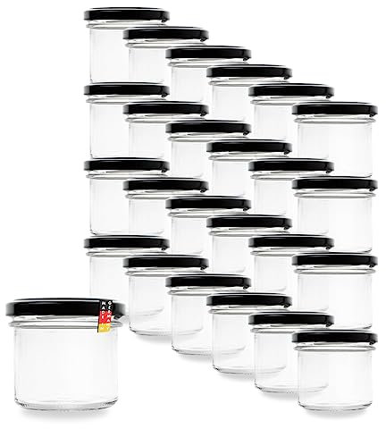 BAUER Flaschenbauer- 24x Sturzgläser 125ml inkl. schwarze Twist Off Verschlüsse zum Einmachen von Suppen, Babynahrung oder zur Aufbewahrung von Tee und Kräuter