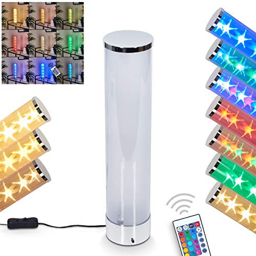 LED Tischleuchte Hatara, Nachttischlampe aus Metall in Chrom, 1 x LED 1,5 Watt (inklusive), 3000 Kelvin, max. 50 Lumen, Lampe mit Farbwechsler, An-/Ausschalter am Kabel, dimmbar mit Fernbedienung