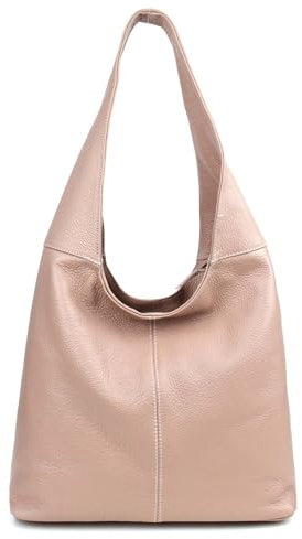 Made in Italy Damen Leder Tasche Shopper Schultertasche Umhängetasche Handtasche Beuteltasche Hobo Bag Ledertasche Nappaleder Antikrosa