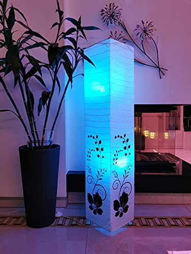 Trango 1210RGB Stehlampe *GREECE* Papierlampe *HANDMADE* in Eckig weiß mit floralem Motiv - inkl. 2x E14 LED Leuchtmittel mit Farbwechsel Farbsteuerung per Fernbedienung & warmweiß - Höhe: ca. 125cm