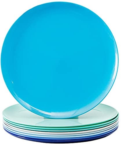 Youngever 9 Grande Assiettes en Plastique de 25CM, Assiettes DIner (Couleur Coastal)
