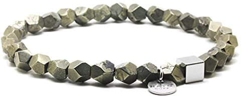 Nato Cuff - Pyrite Facettiert Perlen Armband Halbedelsteine - Edelstahl Herrenschmuck-Damenschmuck Handgefertigt in Frankreich (Large 19cm) (Medium 17cm)