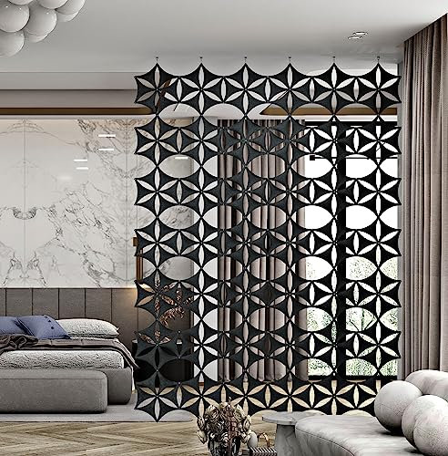 OSHIYINN Filzfaser-Oberfläche, hohe Dichte, Polyesterfaserplatte, 3D-Blumen-Venus, 35,6 x 30,5 cm, hängende Raumteiler, Paneel, geschnitten, Raumteiler, Heimdekoration, 12 Stück (schwarz)