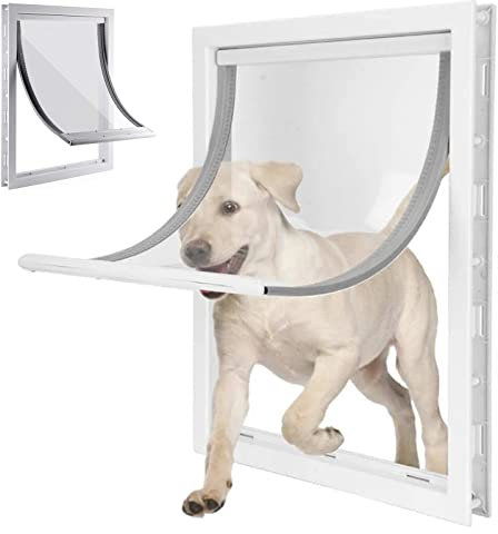 Hundeklappe Katzenklappe Große Mit Veriegelungsplatte Haustierklappe Aus PVC-Kunststoff,Wetterfeste Haustierklappe, Für Innentür Und Außenmontage Für Kleine, Mittlere, Große Hunde,Weiß,XL