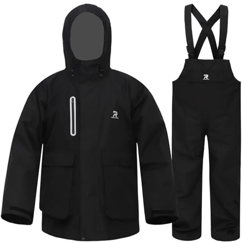 RainRider Regenanzüge zum Angeln, wasserdichte Regenjacke mit Latzhose, Overall für Herren und Damen, für jedes Wetter, schwarz, Small