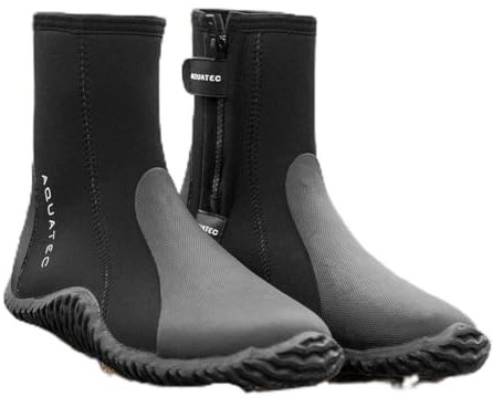 AQUATEC Wetsuit Boots | Premium 5mm Neoprene Shoes for Surfing, Paddle Boarding, and Water Sports - Reinforced Toe & Heel with Anti-Slip Sole [Various (5 UK) Black