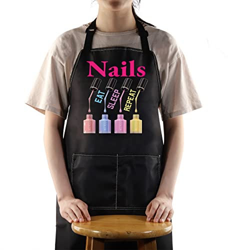 WZMPA Nail Technician Apron - Artist Gifts, Eat Sleep Nails Repeat - Adjustable Tech Apron for Salons, Nails Repeat Apron, Medium