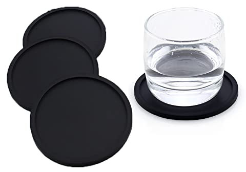 Jckd 4 PCS Coaster Rond Silicone Coaster antidérapant café bière Verre à vin Bouteille Maison et Bar Boisson Coaster, Coaster de Boisson pour Toutes Sortes de Tasses (Noir)