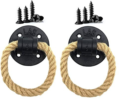 YHBZ 2 Asas de Hierro Fundido Macizo,Tirador Cuerda Cáñamo para Puerta de Armario,Tiradores Cajones de Muebles,(Negro) Perilla Anillo de tracción Firme,Pomo Puerta corredera,Black