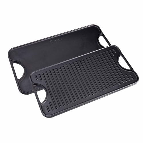 VICTORIA Plancha Cocina Hierro Fundido Esmaltado Inducción Parrilla Doble Reversible 50 X 35cm para Fuego, Barbacoa, Horno, Vitrocerámica, Gas, Libre de Tóxicos sin PTFE