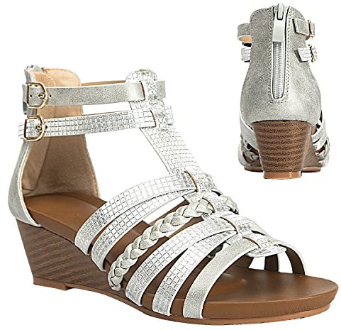 STMAHER Gladiator-Sandalen für Damen, Silber, Keilriemen, Sandale, leger, Sommer, Strand, 2Silber 38