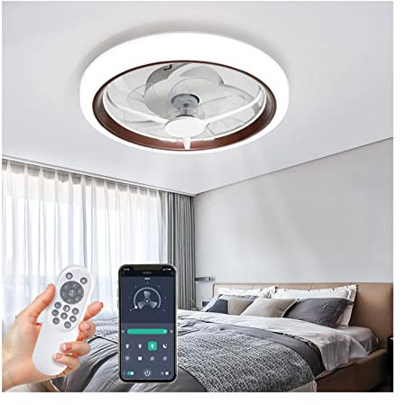 HORXFLIG Ventilateur de Plafond avec Lampe, Ventilateur de Plafond Anti - interférence Fort avec Télécommande, Ventilateur de Plafond Intelligent à LED Réglable en Vitesse 1-6, Le Coffe
