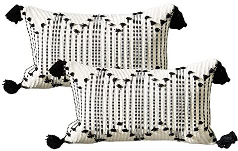 LIGICKY Boho-Lendenkissenbezüge, dekorativ, gewebte Quaste, rechteckig, für Couch, Sofa, Bett, Auto, 30,5 x 50,8 cm, 2 Stück
