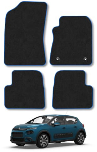 Citroen C3 (2017-2024) Carpet Car Mats | Blue Edge Trim Tailored Fit Floor Mats Full Coverage Protection Accessories Easy Clean Anti Slip Made in the UK