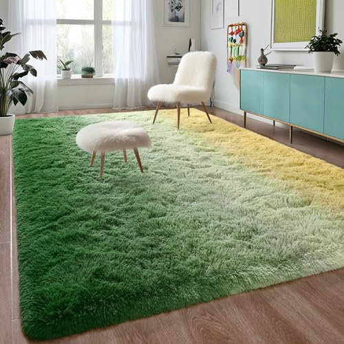 DweIke Flauschige Teppiche, Farbverlaufsteppiche, 1.8x2.7 m, bunte, moderne Flottenteppiche für Schlafzimmer, Wohnzimmer, ultraweicher und bequemer Kindergartenteppich, Farbverlauf Grün