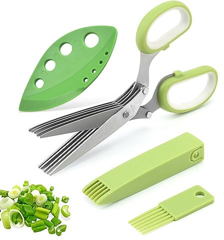 Ciseaux à Herbes,Ciseaux de Cuisine à 5 Lames en Acier Inoxydable,Multifonctionnels Ciseaux,Ciseaux de 5 Lames,Ciseaux Coupant à 5 Lames,Ciseaux Ail,Ciseaux Épices pour Herbes Aromatiques,Ciboulette