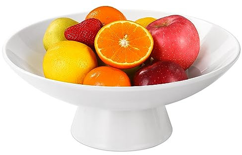 AKICTE Ceramic Fruit Bowl, 10 Inch White, Modern Style, Fruit Bowl for Kitchen & Home Decor (Ceramic White, 1000 ml)