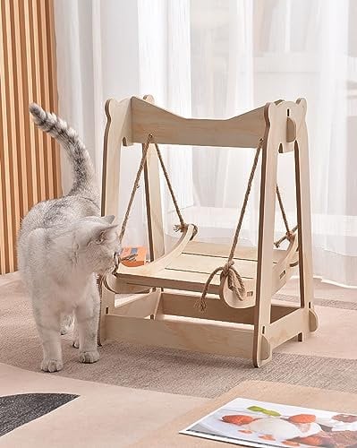 Cat Hammock, Cats Bed, Solid Wood Fancy Swing Chair, 2 In 1 Chair and Hammocks, Cat Furniture Gift for To Medium Size Cat and Dog