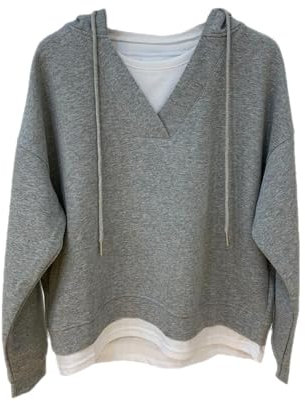 BWGHBH Vacaciones de otoño e Invierno para Mujer Dos Sudaderas de Moda con Cuello en V con Capucha (Gris Oscuro S)