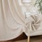 PONY DANCE Küchengardinen Landhausstil Leinenvorhänge Halbtransparent Wohnzimmer Gardinen mit Kräuselband 2er Set H 145 x B 140 cm Boho Vorhang Kurz Fenster Gardinen Leinen Natur