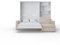 MAXIMAHOUSE Schrankbett vertikal Invento LED 140V (140x200) mit Ecksofa Milo und Regal (Weiß/Weiß matt + beiges Ecksofa + Regal)